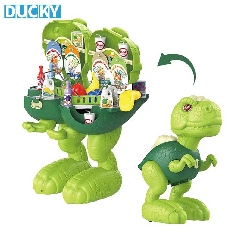 Plastic Sliding T-Rex Toy Dinosaur Deformation Pretend Play Set Supermarket Role-Play