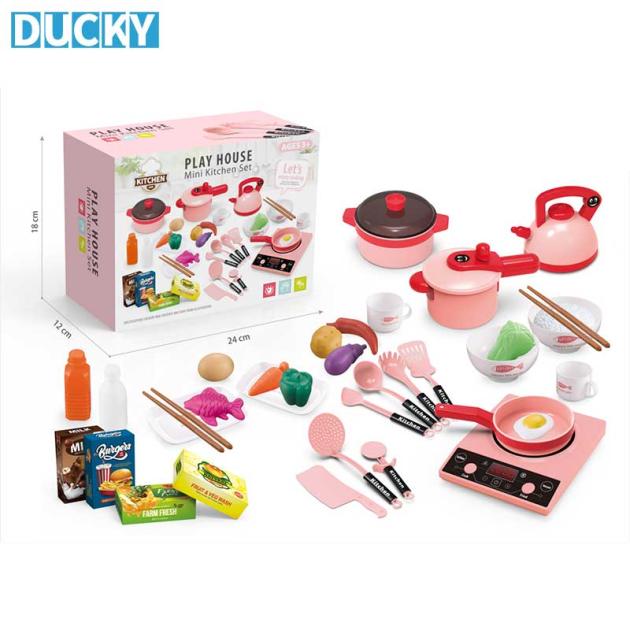 Kids Kitchen Playset Pretend Cooking Toys with Safe Plastic Food & Utensils (MOQ 100 PCS)