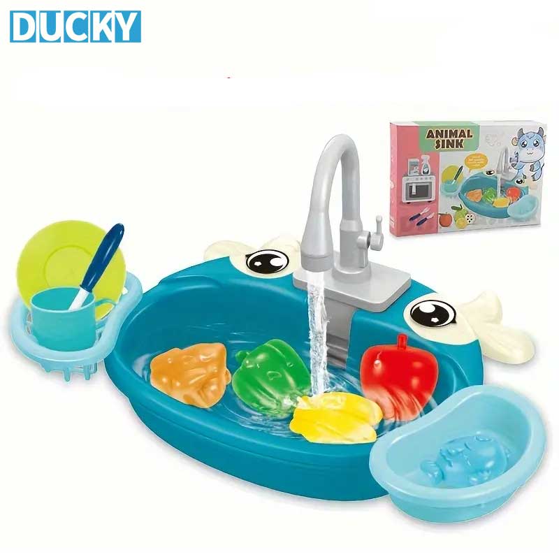 Kids Toy Kitchen Sink with Real Water Flow Play Set - Image 3