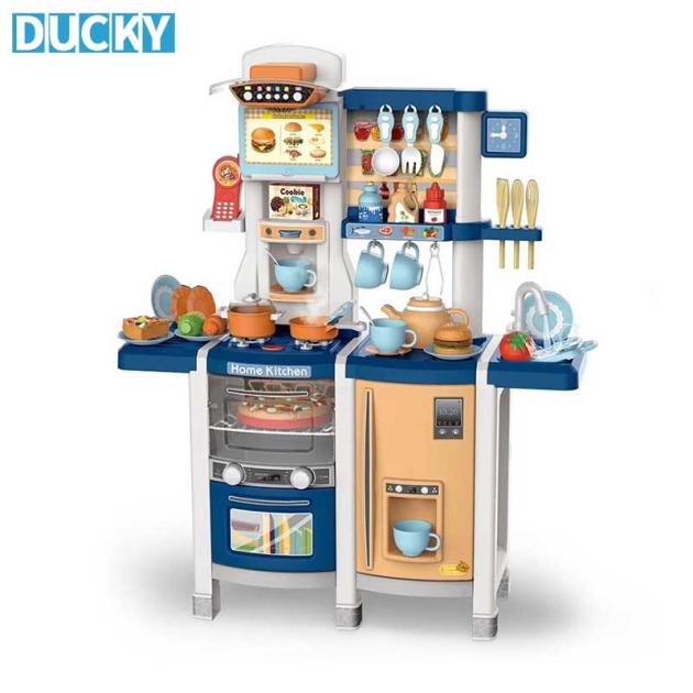 Child Safe Pretend Play Kitchen Set Toy with Spray Mist & Simulated Cooking Table
