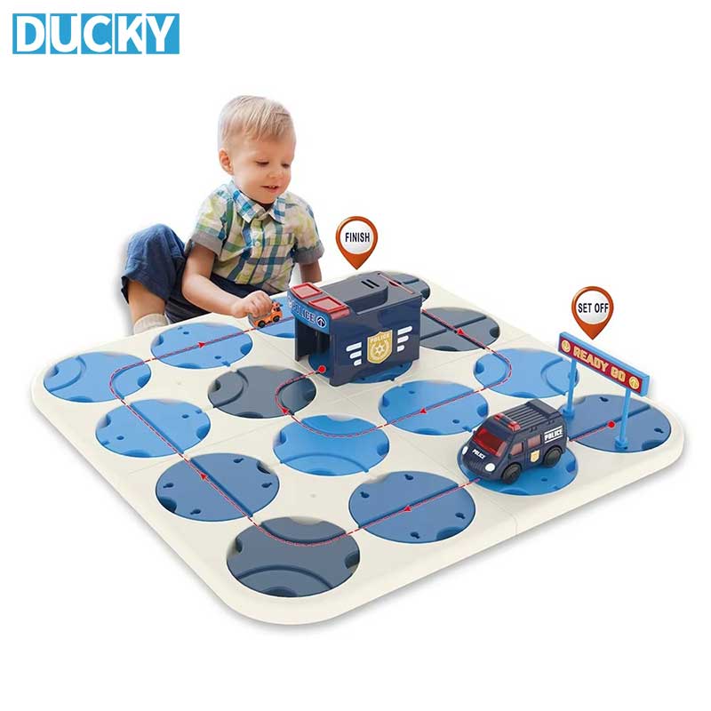 34 PCS DIY Track Maze Toy Educational Logical Road Builder Police Car
