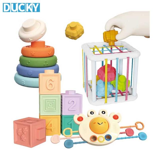 Wholesale Baby Montessori Sensory Toy Set 4-in-1 Stackable Soft Rubber Blocks